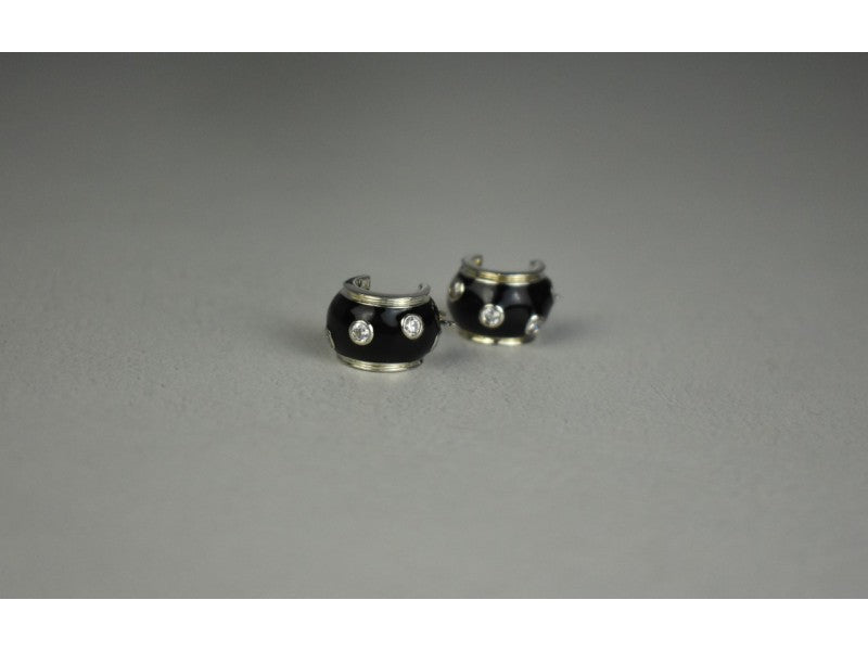 925 Sterling Silver Black Enamel & CZ Earrings