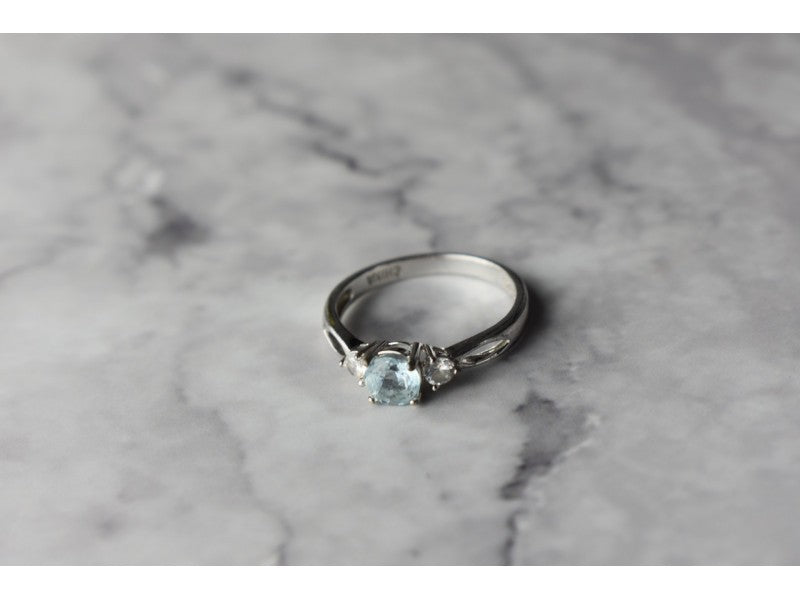 925 Sterling Silver Blue Spinel and CZ Ring Size 7.5