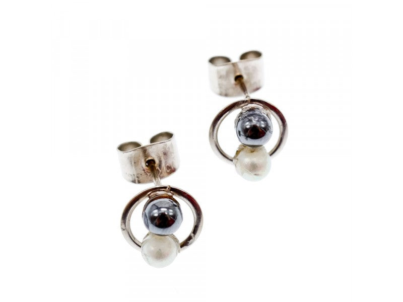 10K White Gold Pearls Earrings Italy