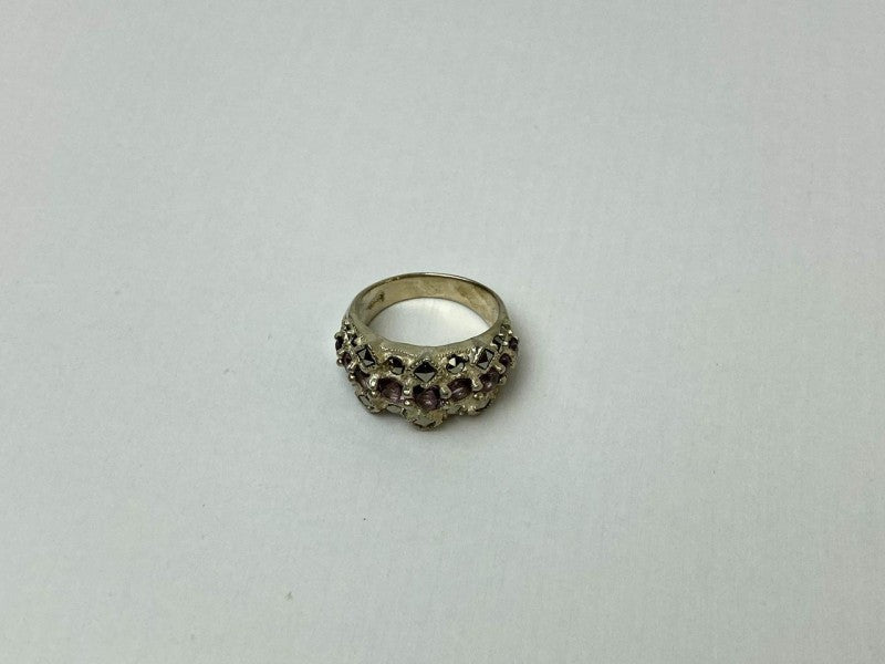 925 Sterling Silver Iolite & Marcasite Ring Size 6.5