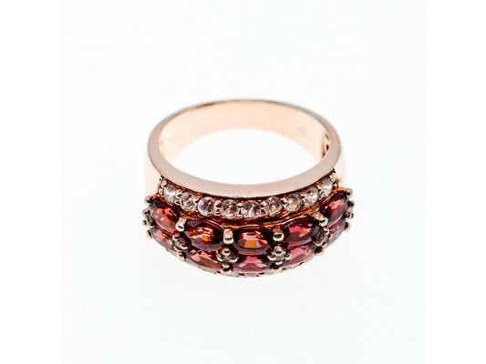 925 Sterling Silver Gold Plated Hessonite & CZ Ring Size 9.5