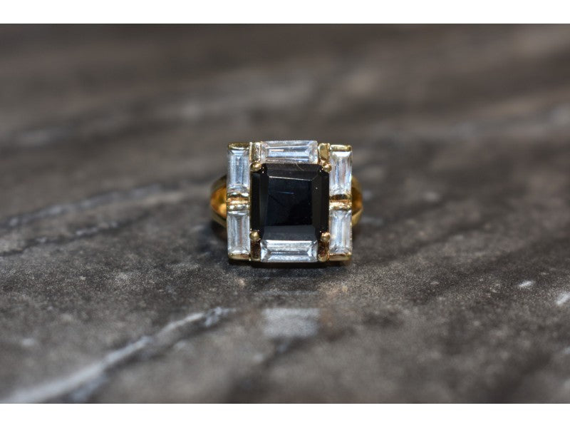 925 Sterling Silver Gold Plated Jewelry Glass & CZ Ring Size 6.5
