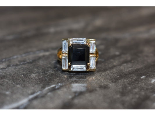 925 Sterling Silver Gold Plated Jewelry Glass & CZ Ring Size 6.5