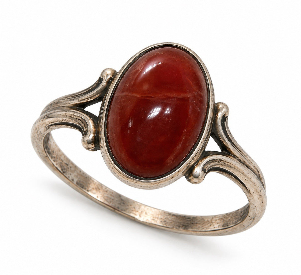 Vintage Ornate 925 Sterling Silver Red jasper Oval Ring Size 5.5