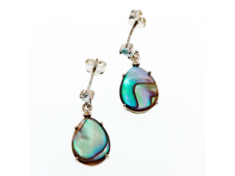 925 Sterling Silver Haliotis & Topaz Stud Earrings