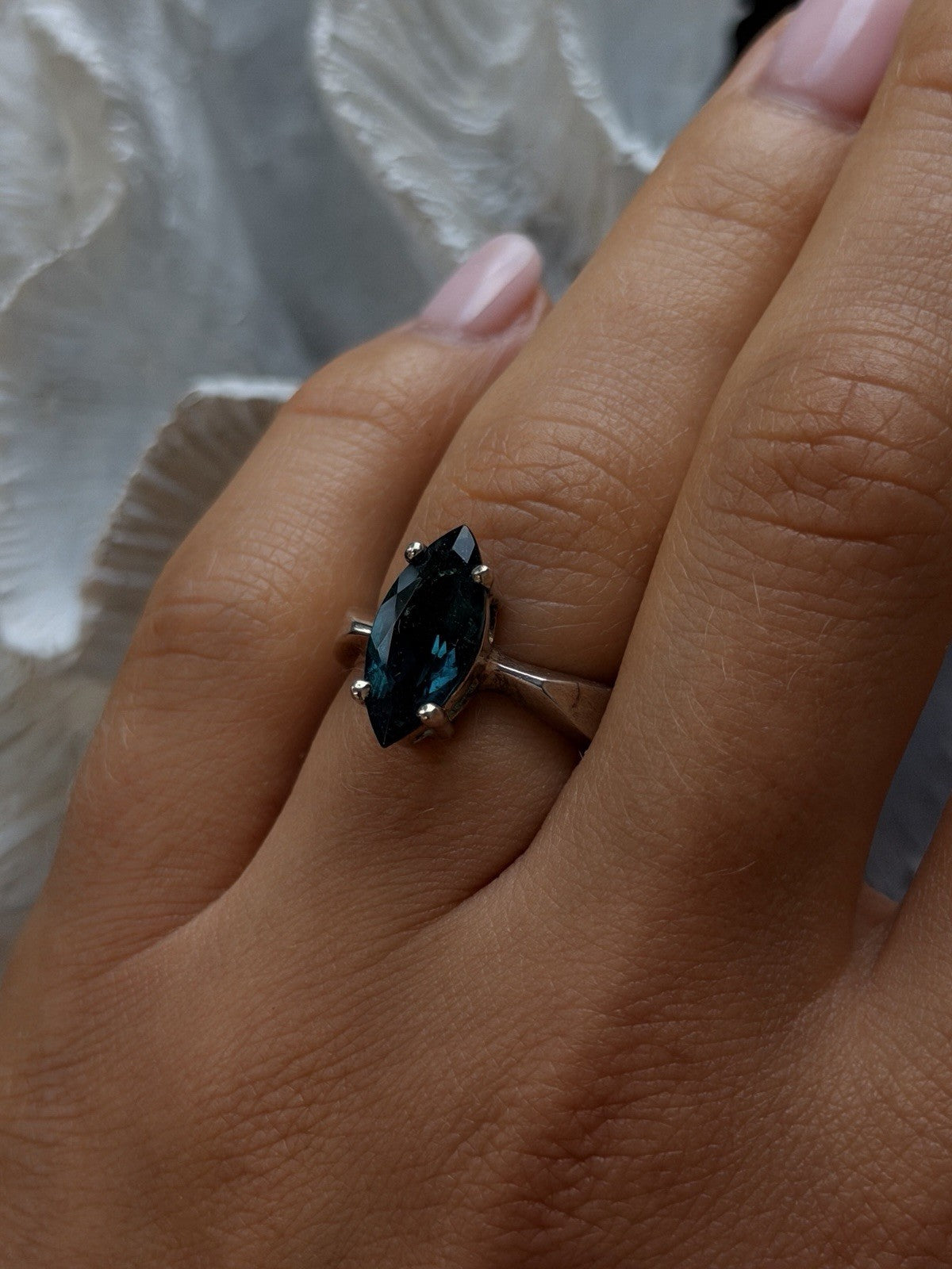 925 Sterling Silver Dark Green Spinel Ring Size 7