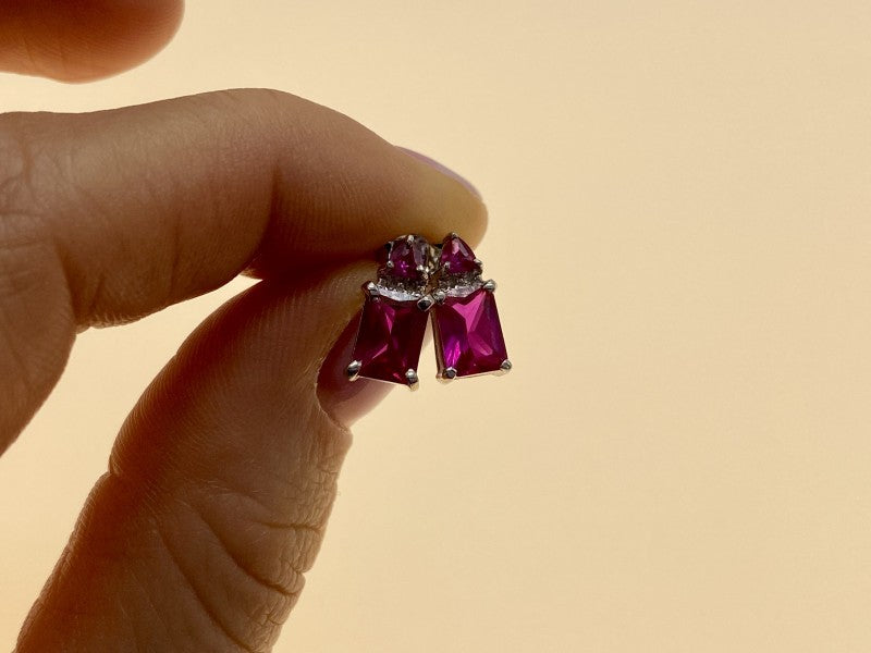 925 Sterling Silver Pink Topaz Stud Earrings