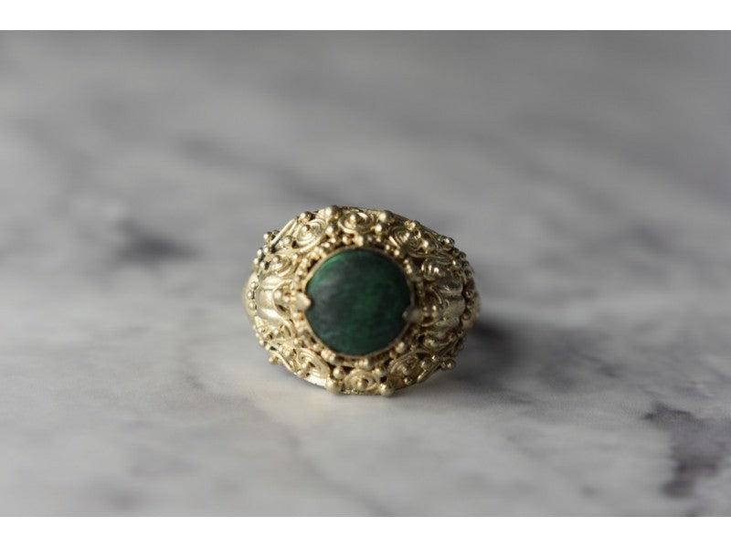 Vintage 925 Sterling Silver Malachite Ring Size 5.5