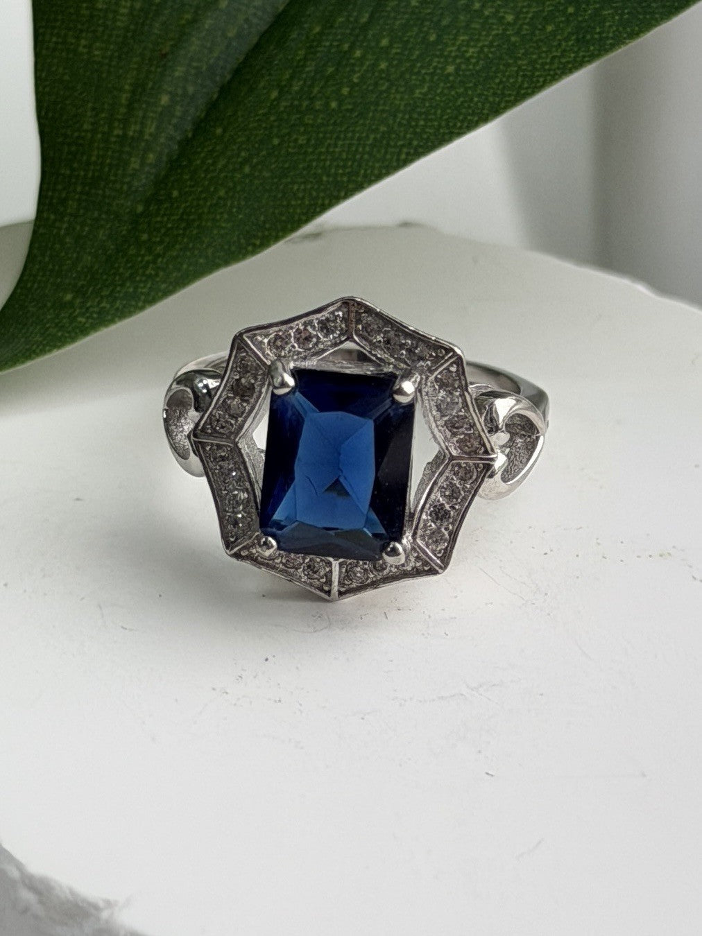 925 Sterling Silver Sapphire & Beryl Ring Size 5.5