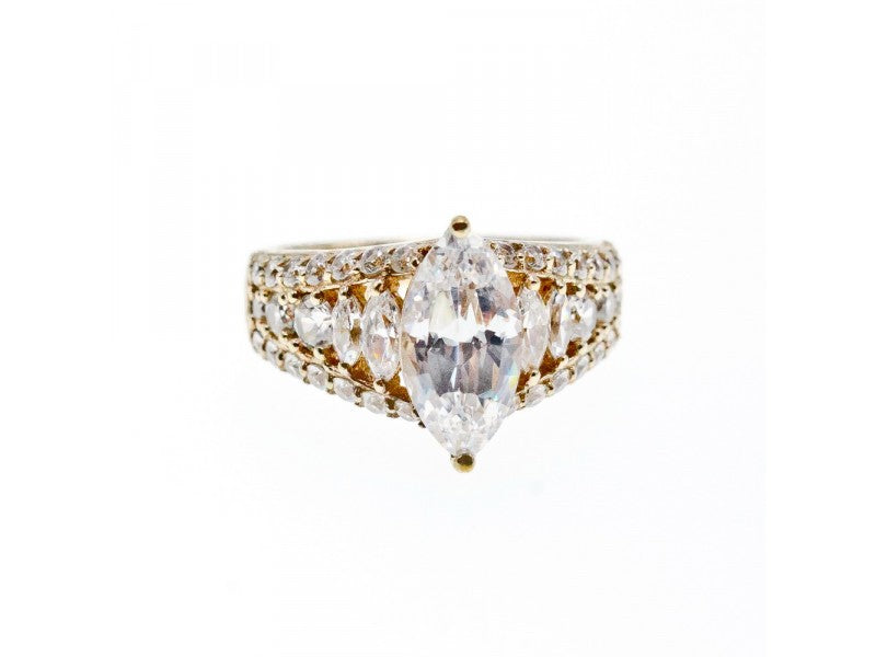 925 Sterling Silver Gold Plated CZ Ring Size 6.5