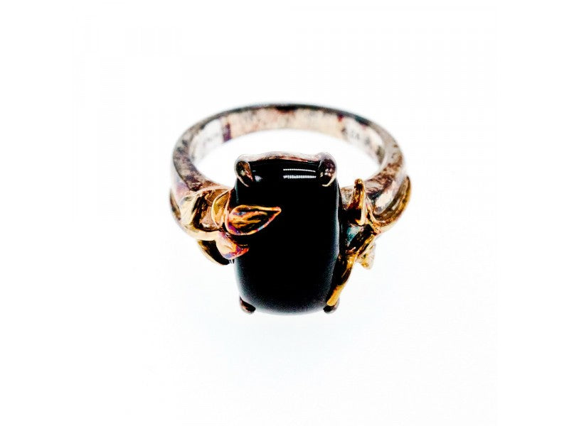 925 Sterling Silver Gold Plated Black Onyx Ring Size 8.5