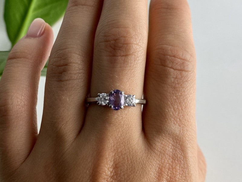 925 Sterling Silver Iolite & CZ Ring Size 9.5