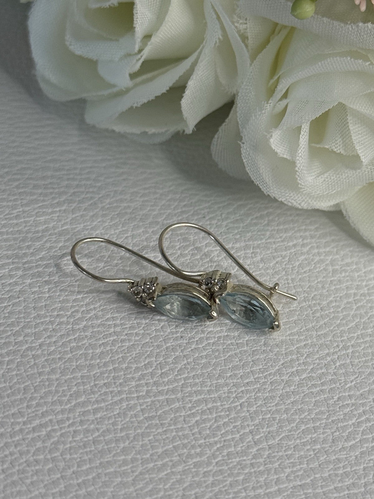 925 Sterling Silver Blue Topaz & Beryl Earrings Length0.80 Inch