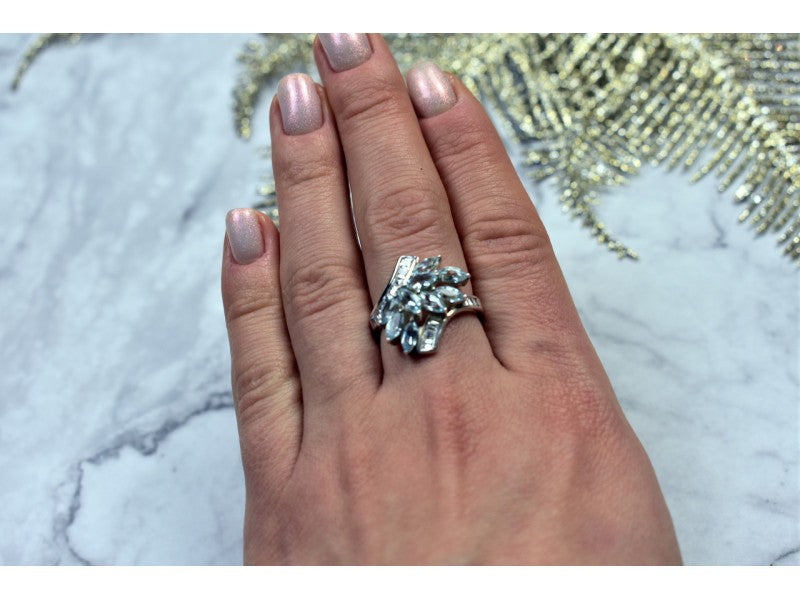 925 Sterling Silver Blue Spinel Ring Size 8