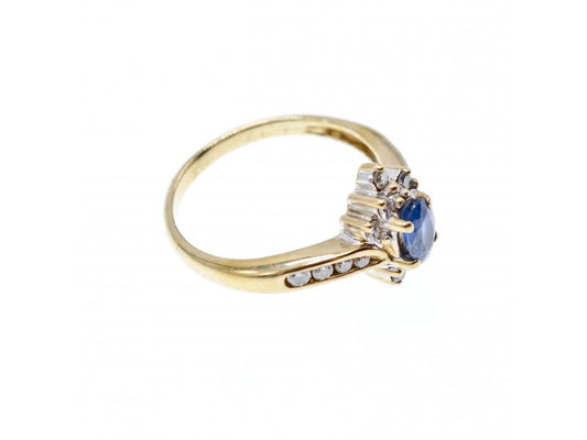 10K Yellow Gold Blue Sapphire & Diamonds Ring Size 5