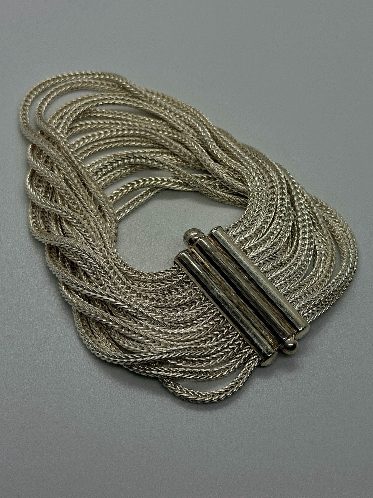 Italy 925 Sterling Silver 13 Multi-Strand Woven Chain Cuff Bracelet 7