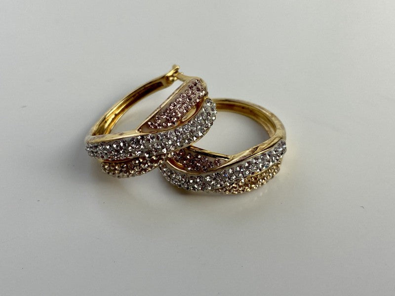 925 Sterling Silver Gold Plated Multicolor CZ Hoop Earrings