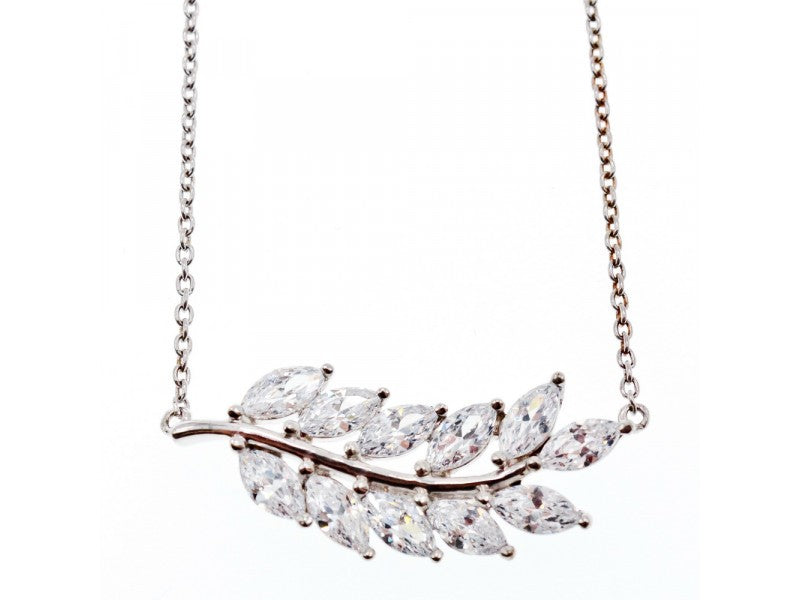 925 Sterling Silver CZ "Leaf" Necklace