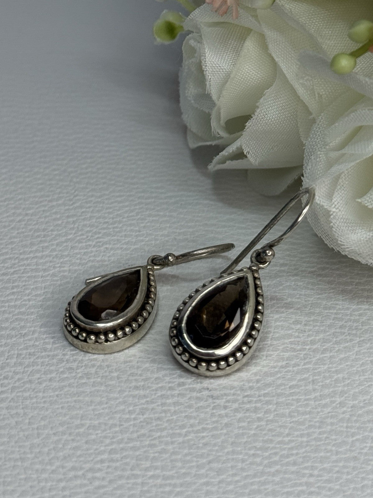 925 Sterling Silver Brown Tourmaline Earrings Length 1.30 Inch
