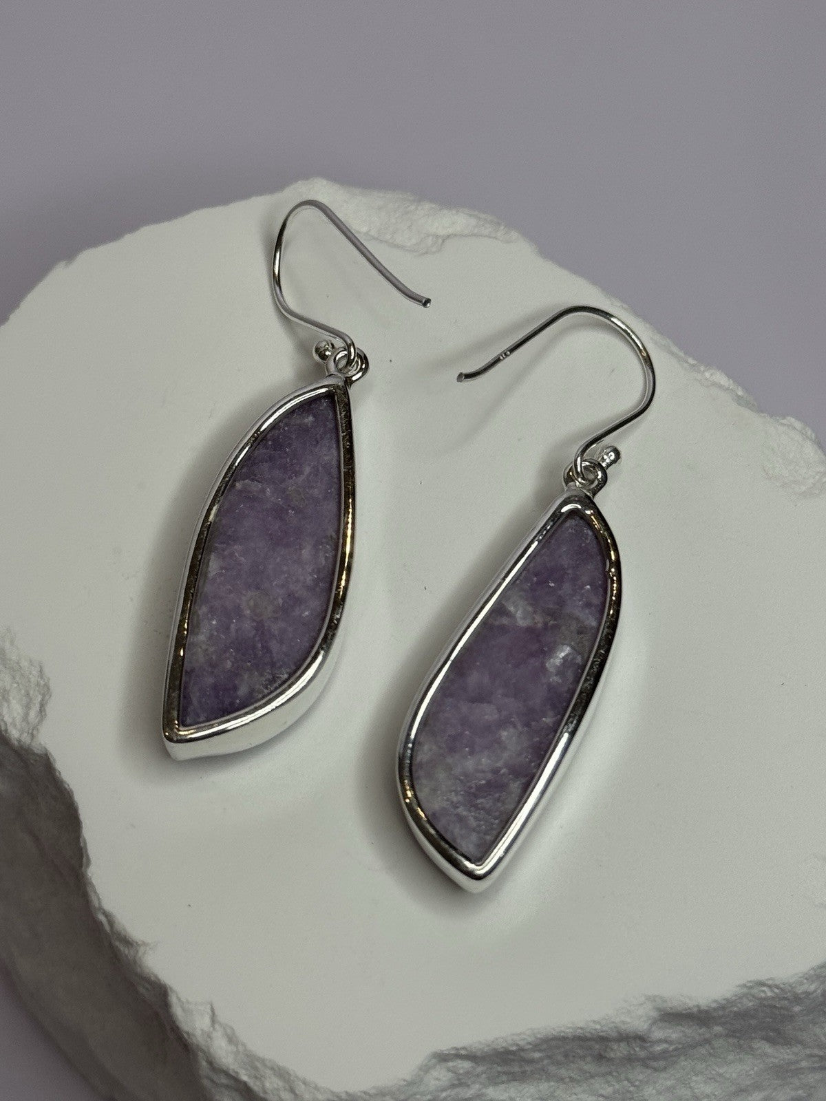 925 Sterling Silver Lepidolite Earrings Length 2 Inch