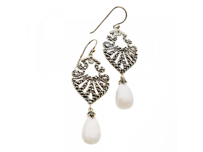 925 Sterling Silver Mother OF Pearl & Marcasites Earrings