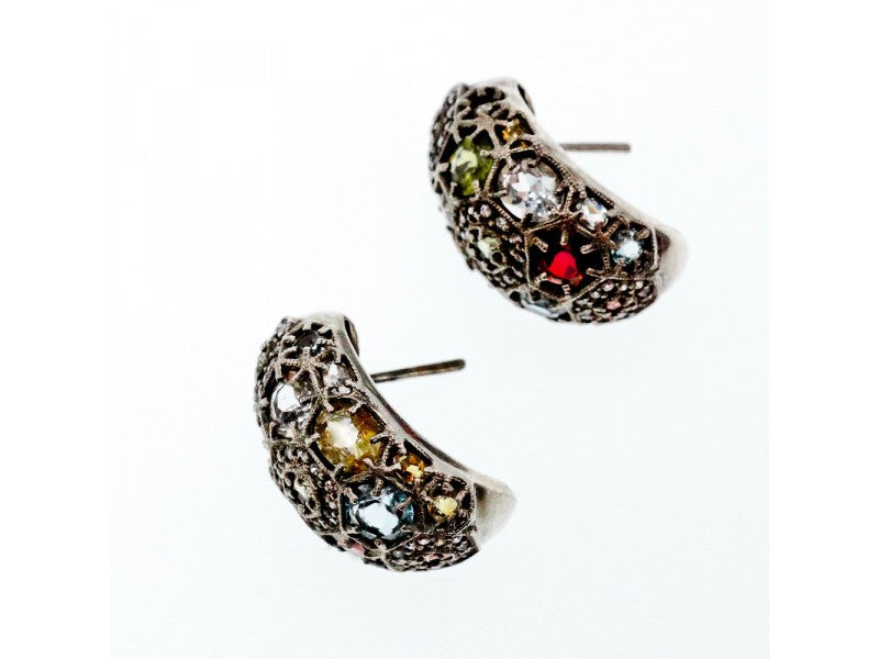 925 Sterling Silver Multi Gemstones Stud Earrings