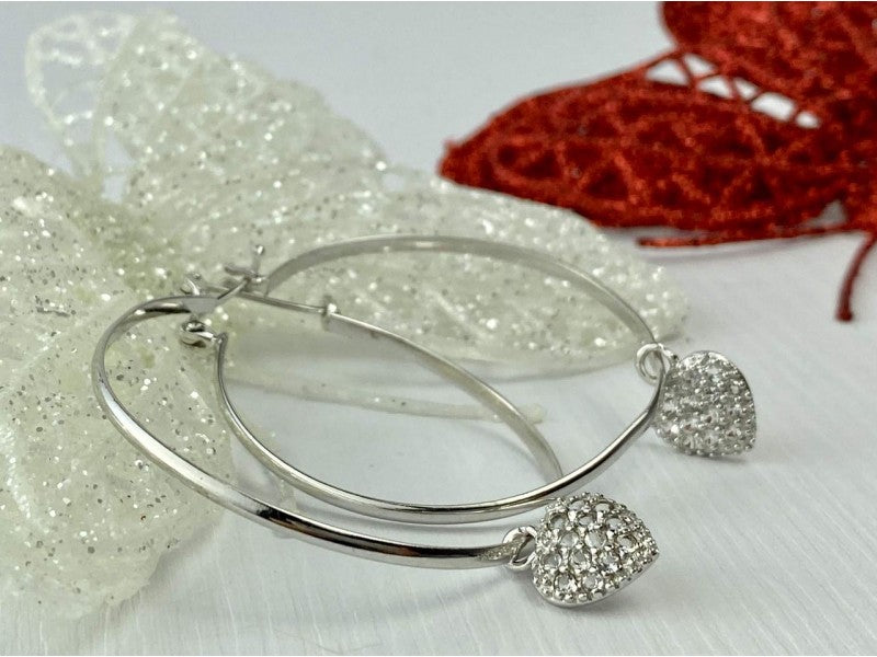 925 Sterling Silver Quartz "Heart" Hoop Earrings