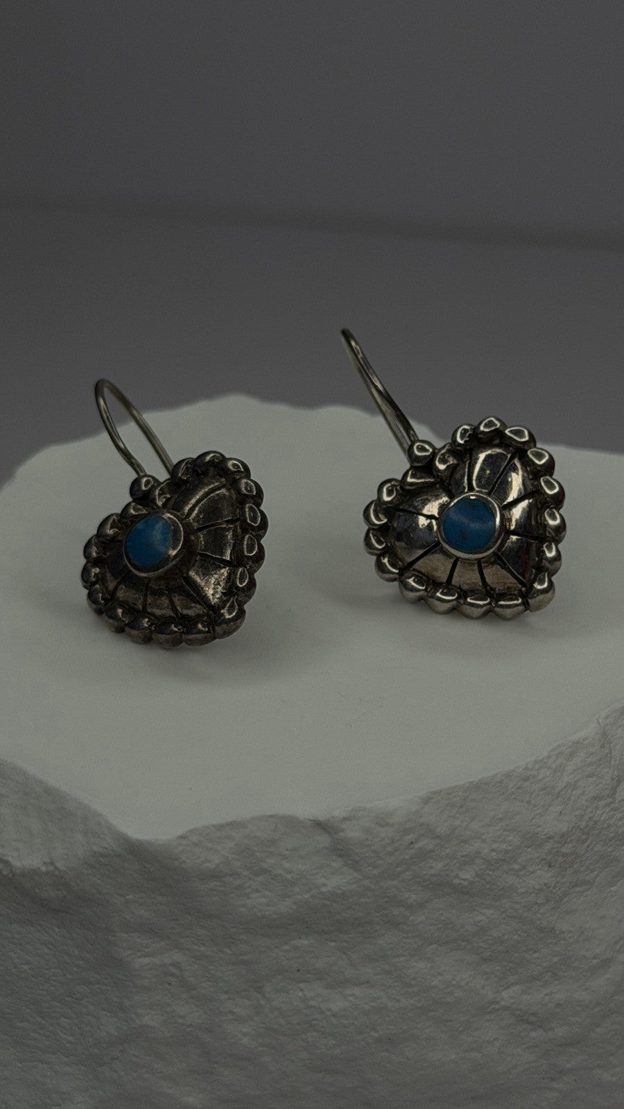 Vintage 925 Sterling Silver Blue Turquoise Heart Earrings