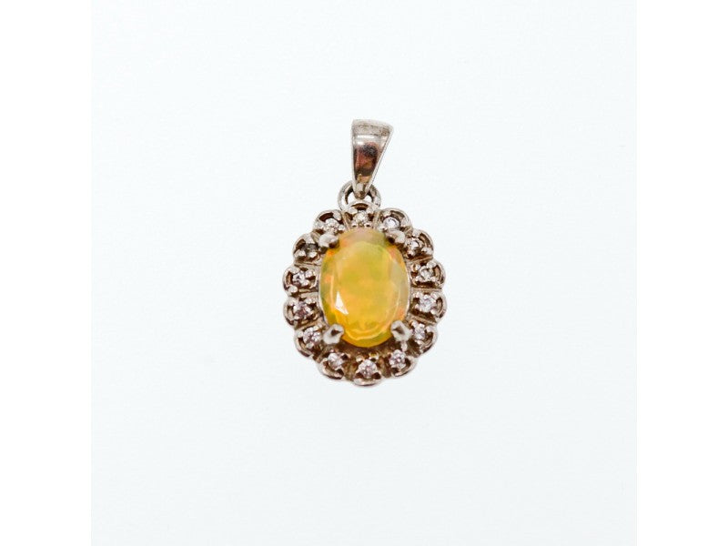 925 Sterling Silver Opal & CZ Pendant