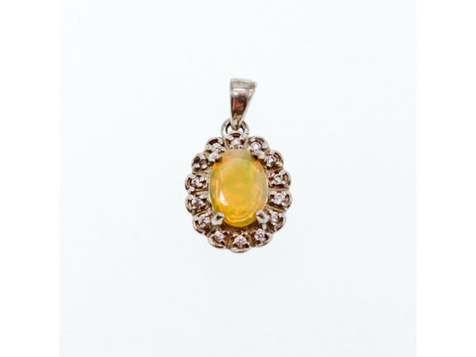 925 Sterling Silver Opal & CZ Pendant