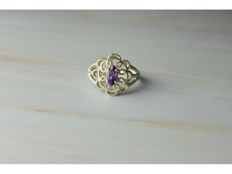 925 Sterling Silver Amethyst "Openwork" Ring Size 8