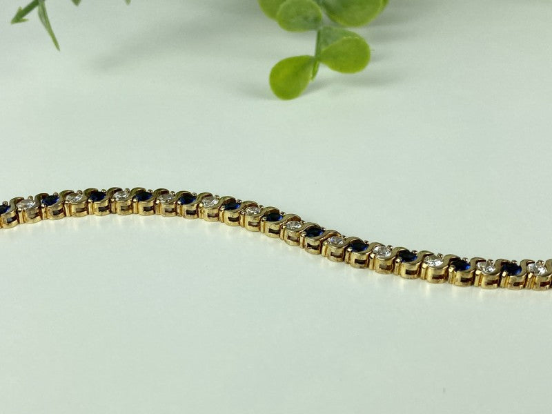 925 Sterling Silver Gold Plated Blue & White CZ Bracelet