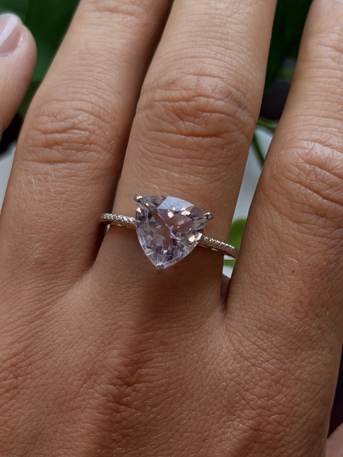925 Sterling Silver Lilac Tone Morganite Ring Size 9