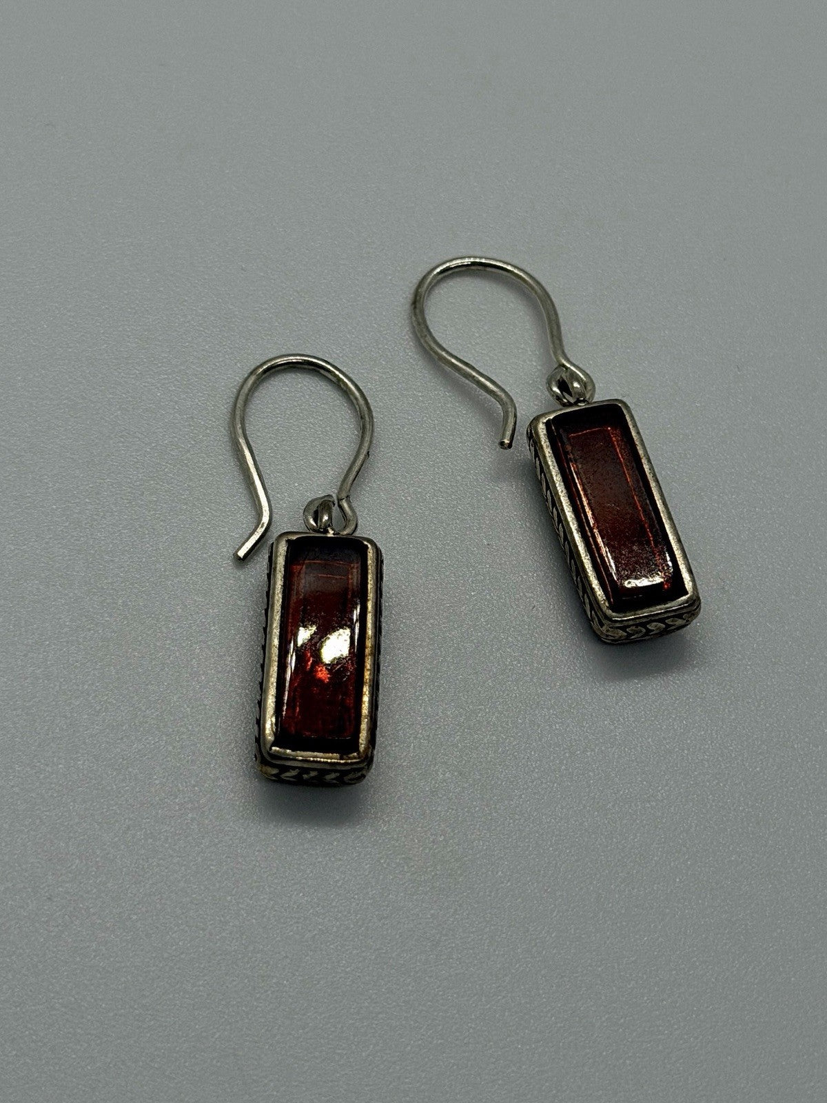 Vintage 925 Sterling Silver Red Garnet Double-Sided Dangle Earrings