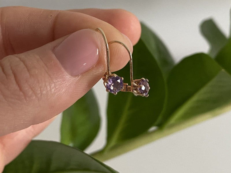 925 Sterling Silver Gold Plated Purple CZ Classic Earrings