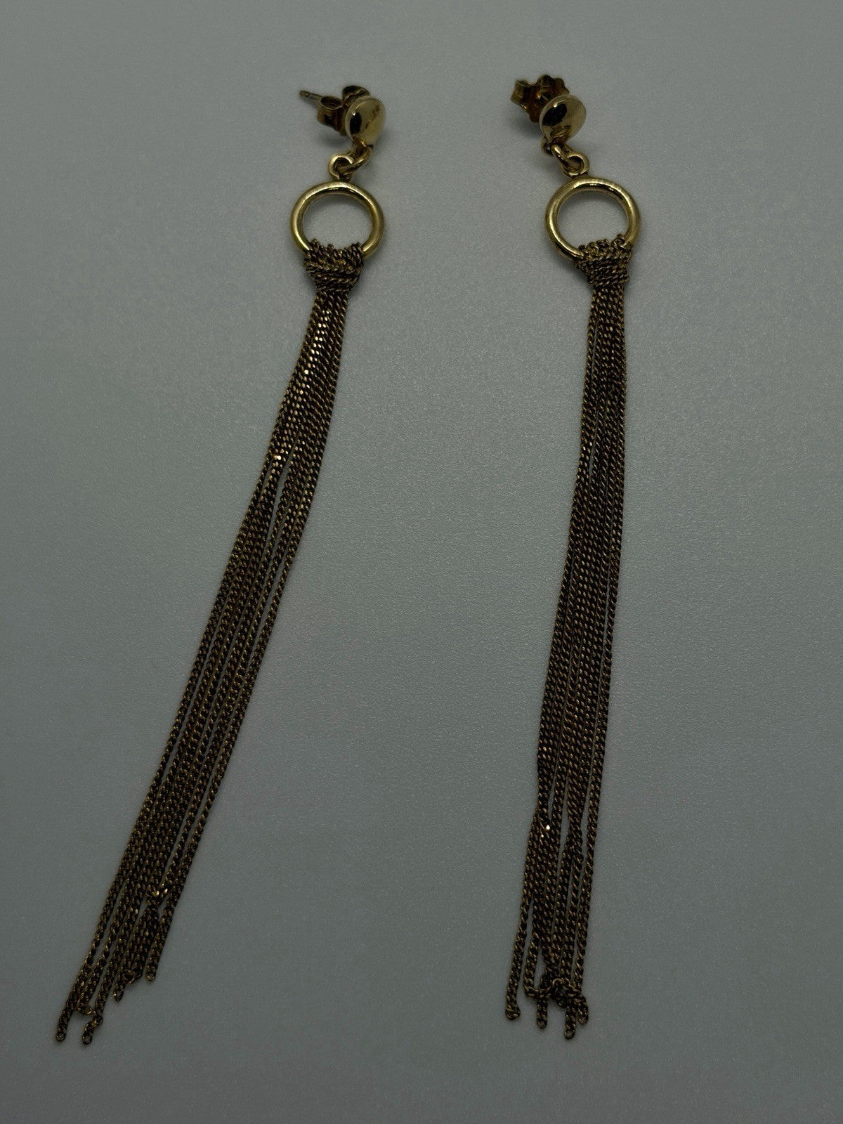 Italy 925 Sterling Silver Gold Plated Long Chain Tassel Drop Earrings