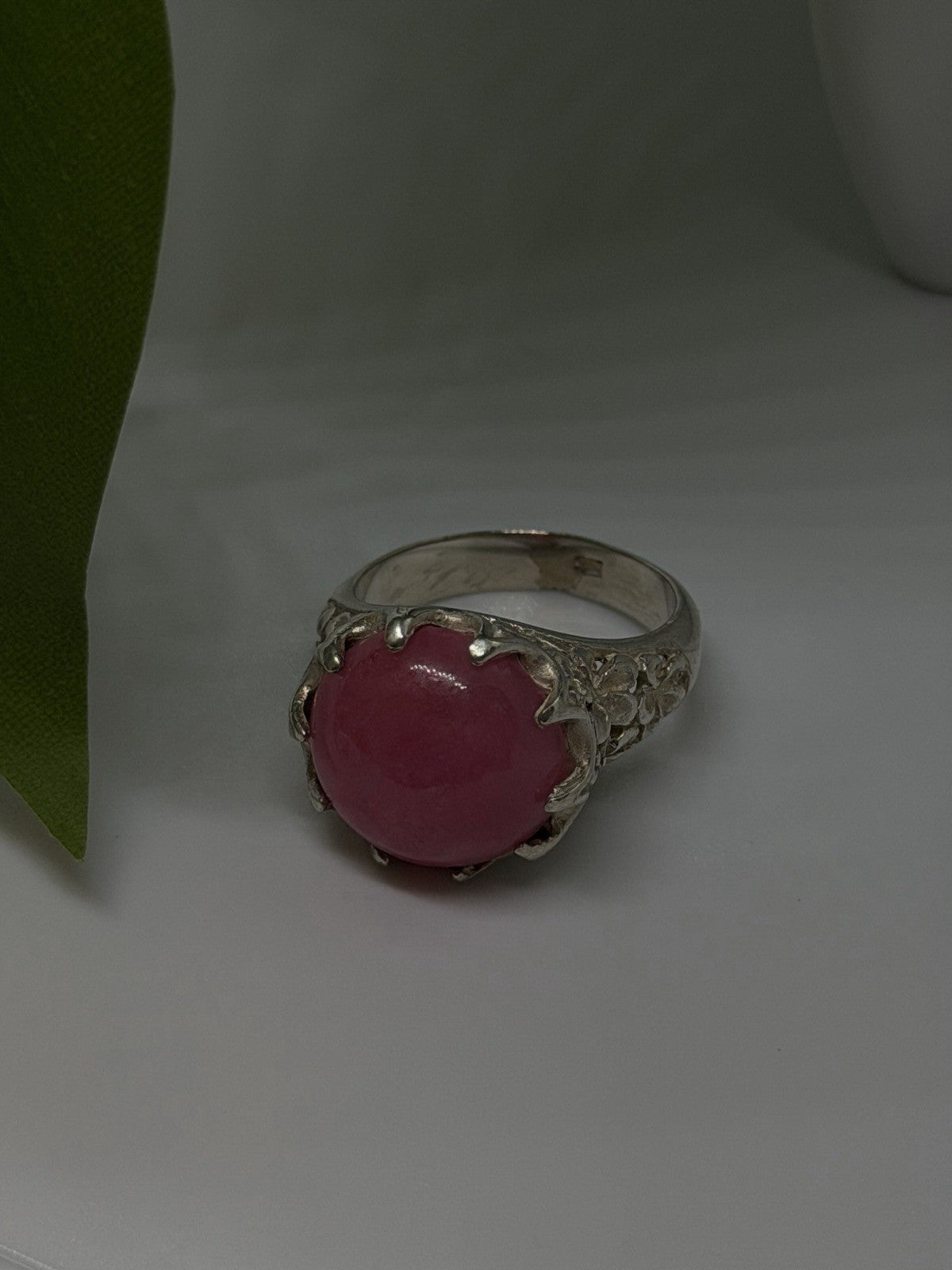 925 Sterling Silver Pink Agate Flower Ring Size 7.5
