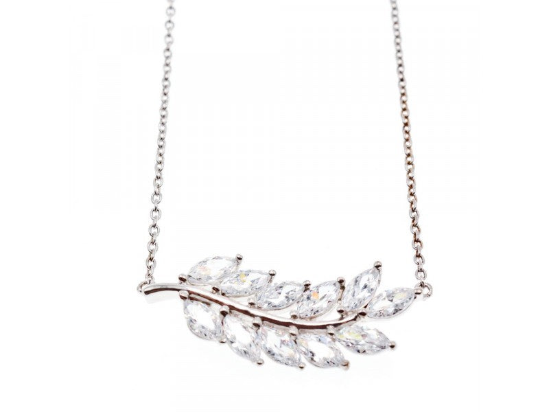 925 Sterling Silver CZ "Leaf" Necklace