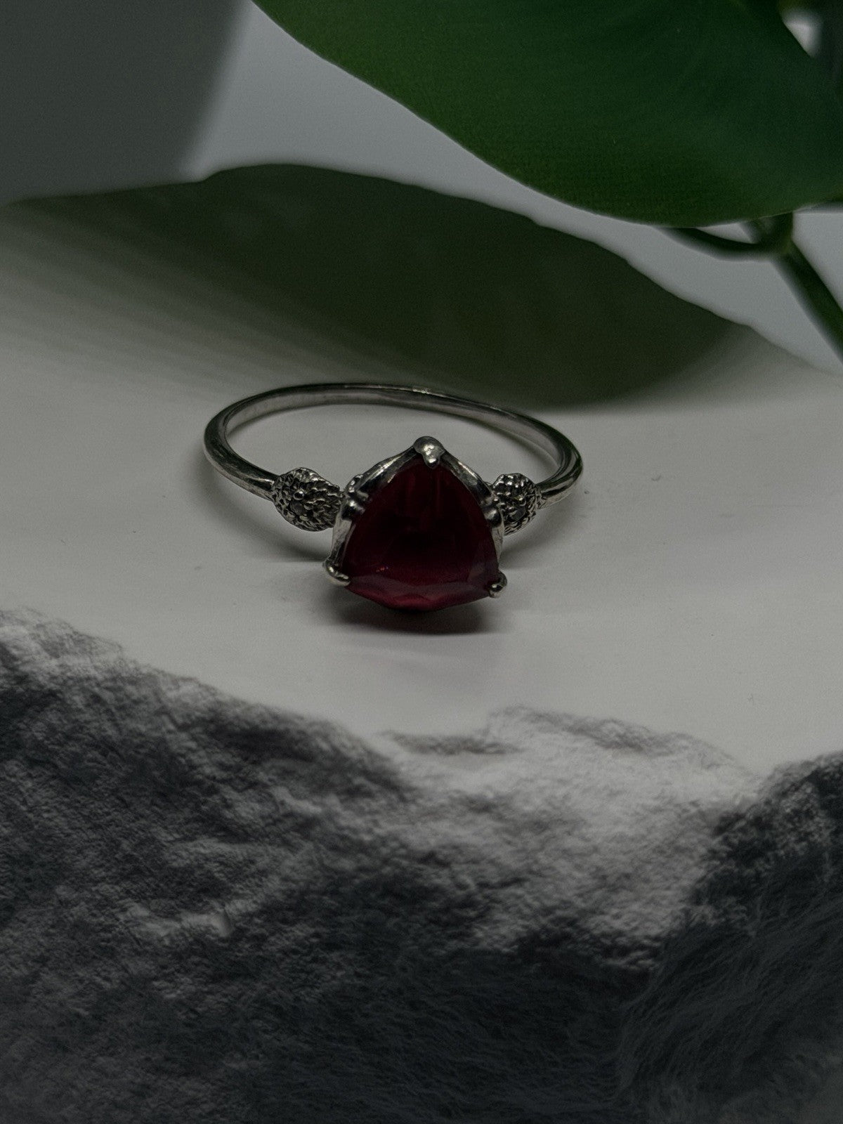 925 Sterling Silver Scarlet Trillion Cut Ruby Ring Size 8