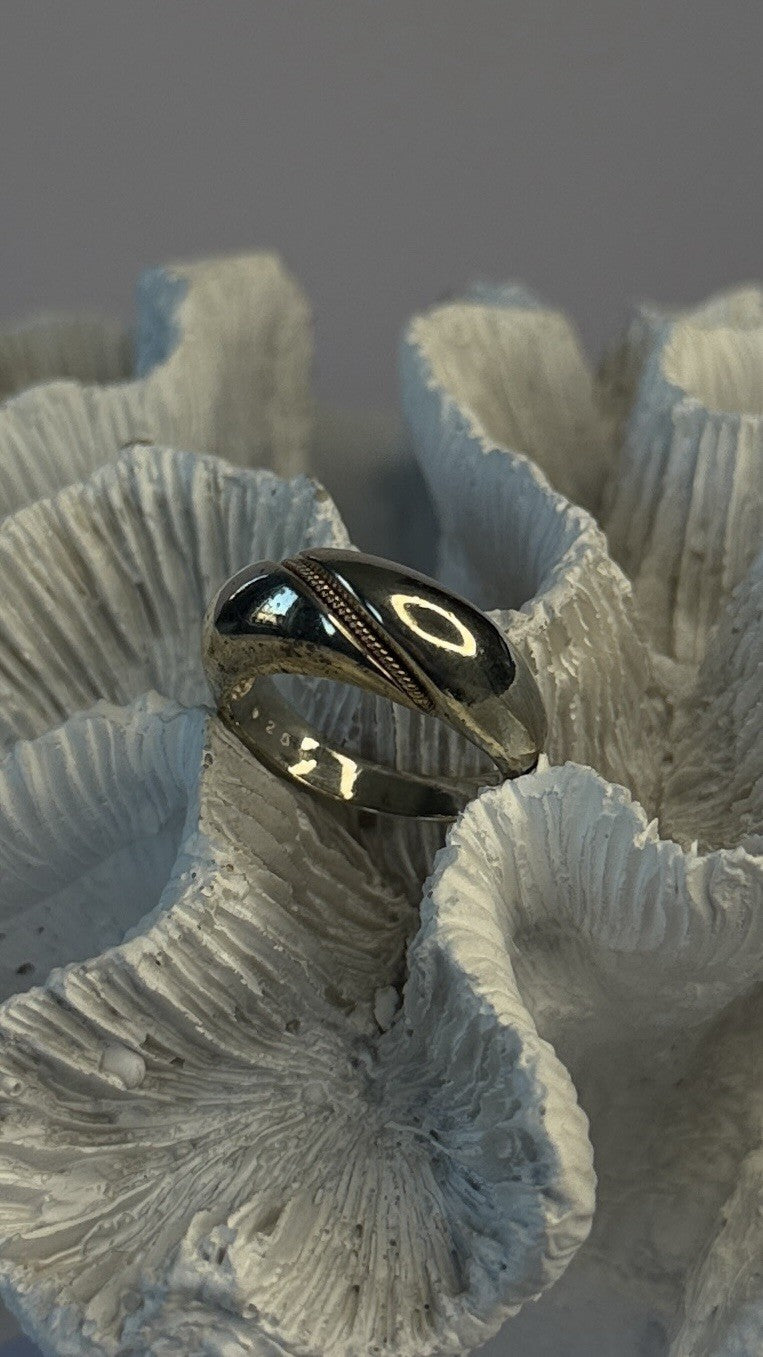 Vintage 925 Sterling Silver & 10K yellow Gold Rope Twist Ring Size 8.5