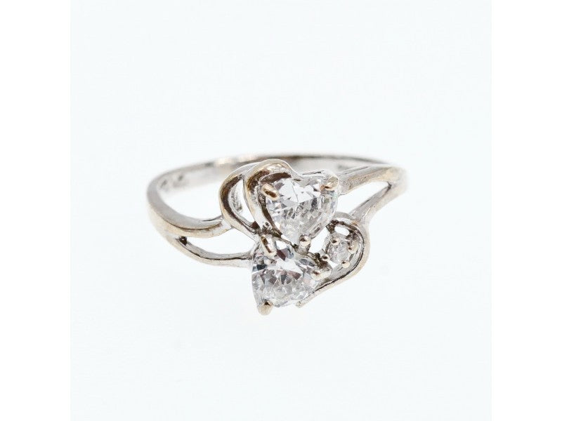 925 Sterling Silver White CZ "Hearts" Ring Size 9