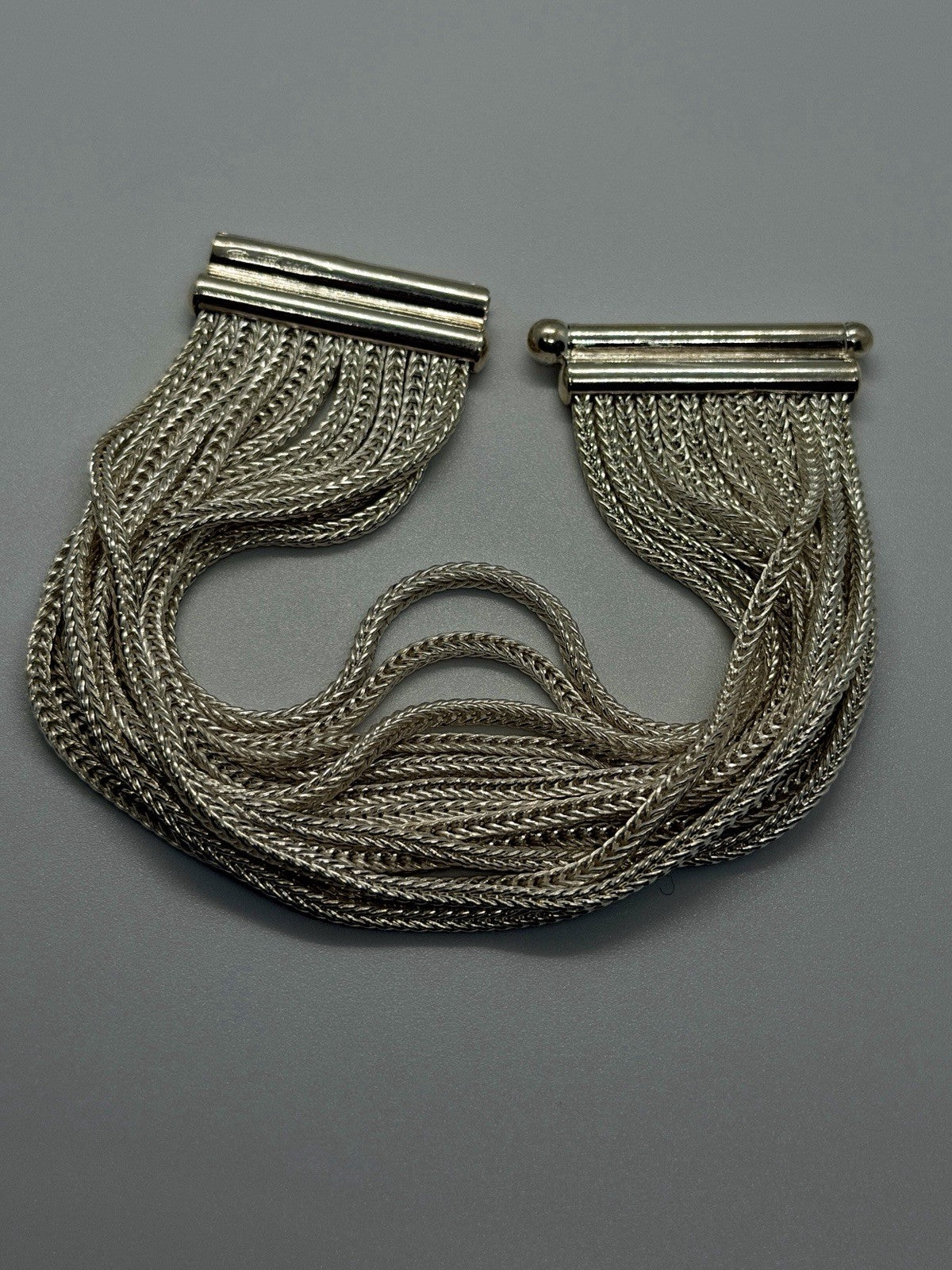 Italy 925 Sterling Silver 13 Multi-Strand Woven Chain Cuff Bracelet 7
