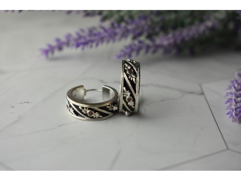925 Sterling Silver Pink Spinel & Black Enamel Earrings