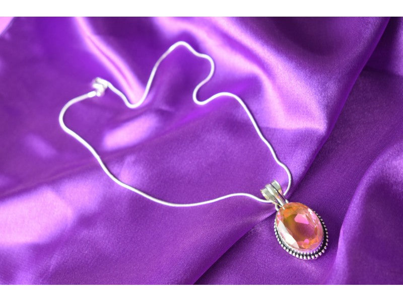 925 Sterling Silver Pink Jewelry Glass Chain With Pendant
