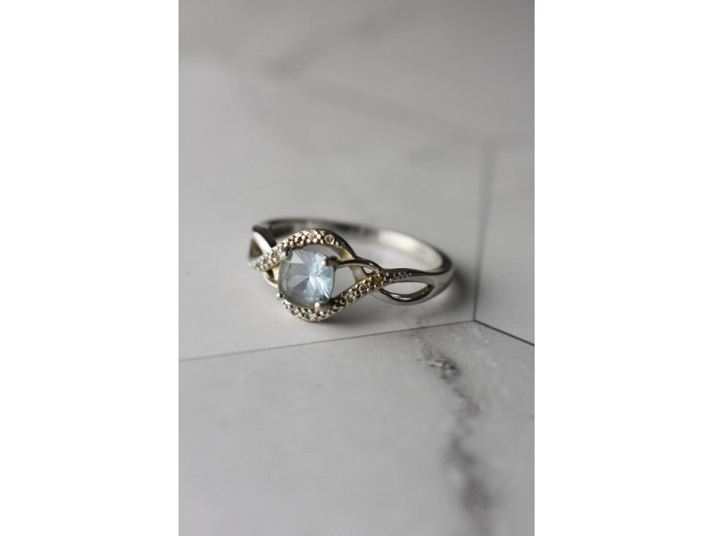 925 Sterling Silver Blue Spinel & CZ Ring Size 9
