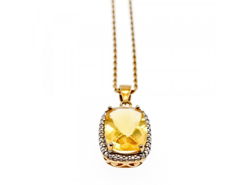 925 Sterling Silver Gold Plated Citrine Chain With Pendant Italy