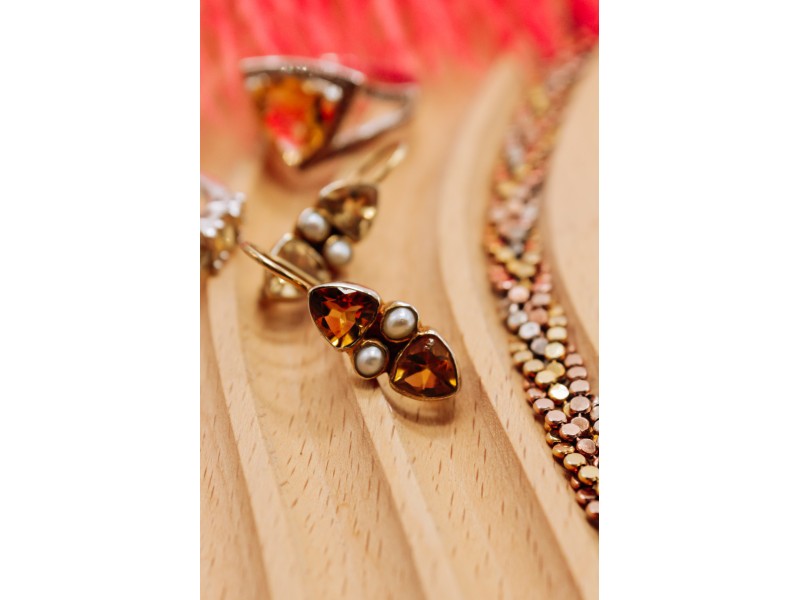 925 Sterling Silver Gold Plated Heliodor & Pearls Earrings