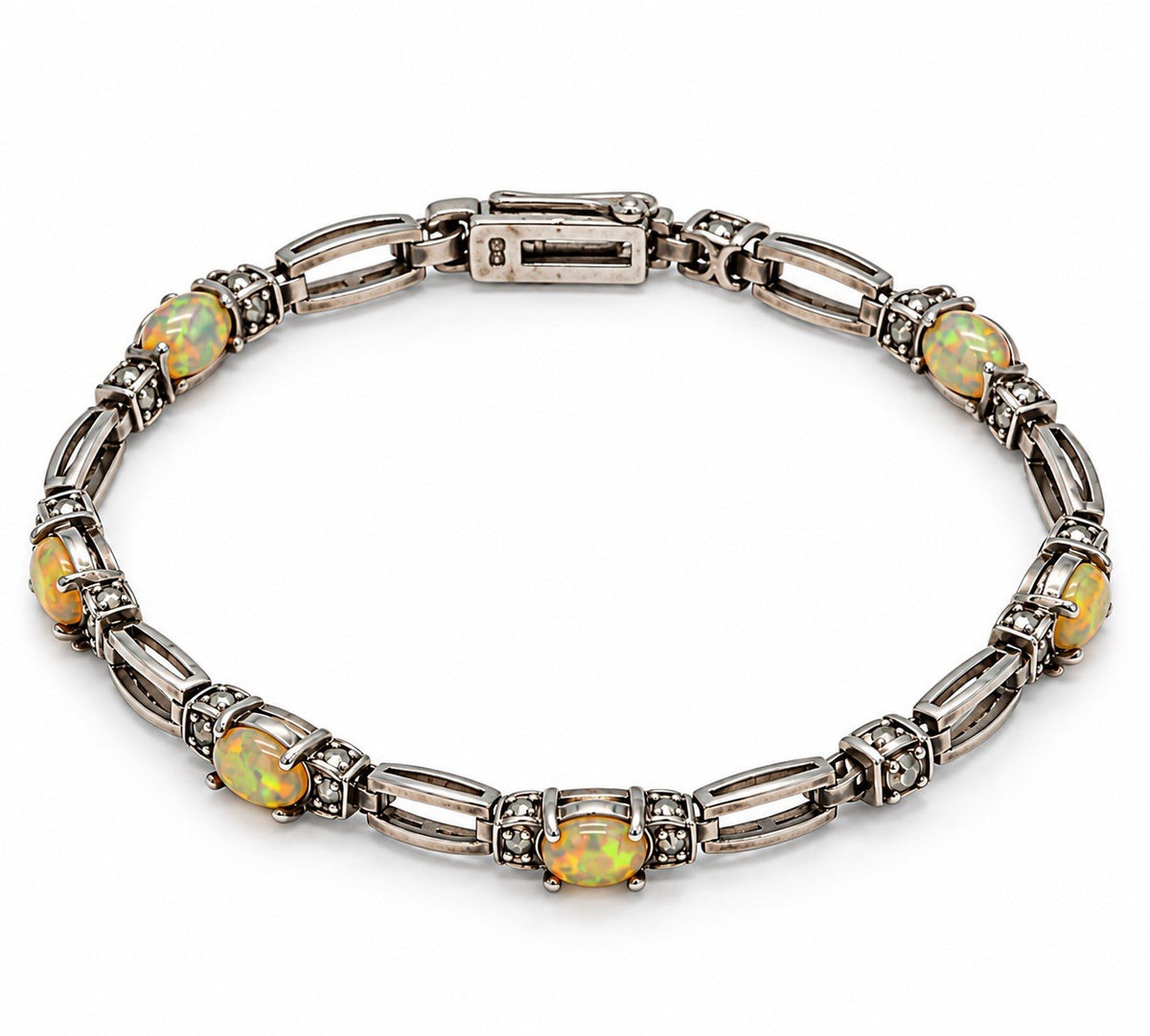 925 Sterling Silver Fire Opal Tennis Bracelet 7.5