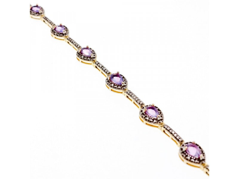 925 Sterling Silver Gold Plated Amethyst Bracelet Size 7.5 IN