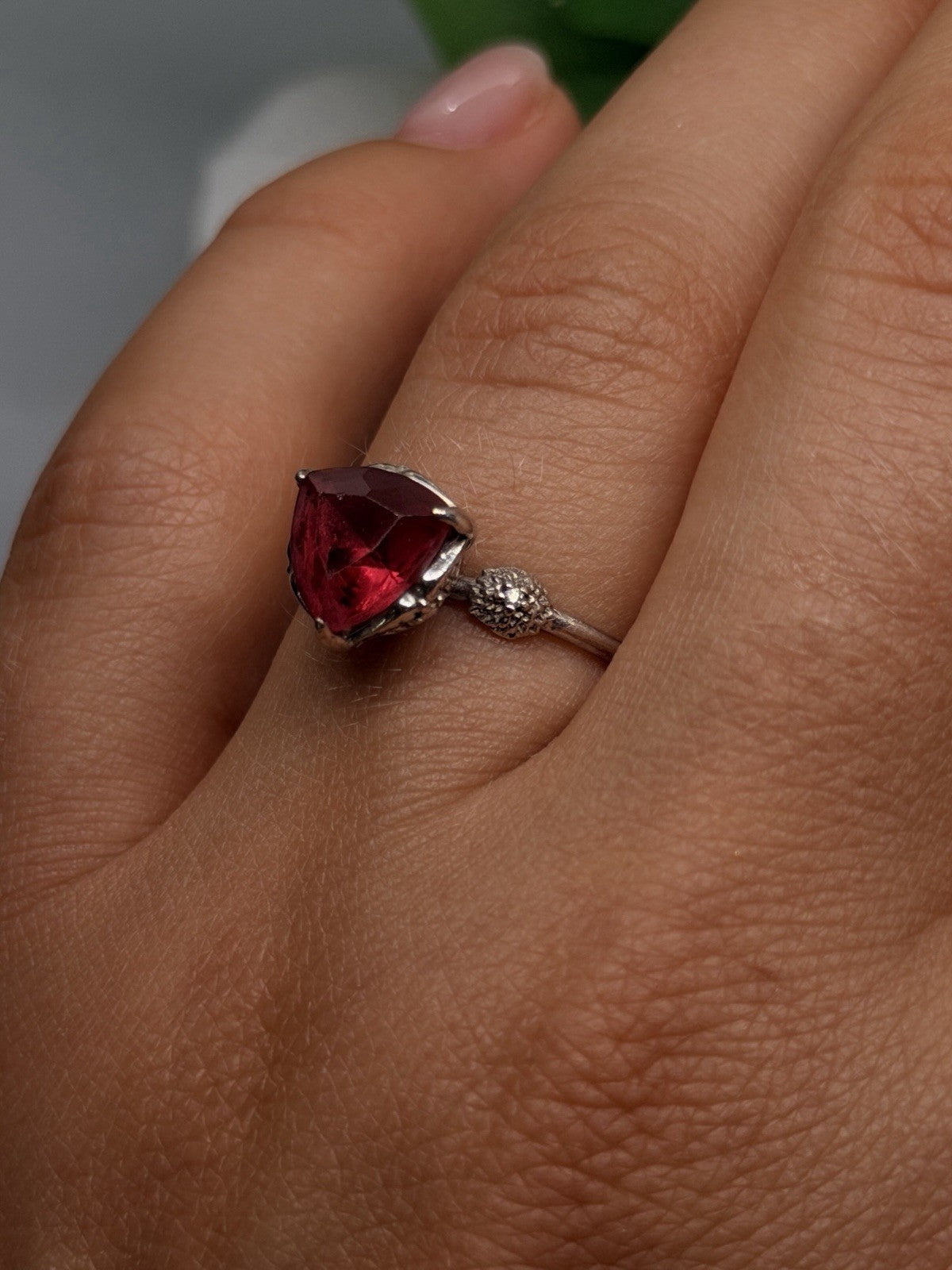 925 Sterling Silver Scarlet Trillion Cut Ruby Ring Size 8